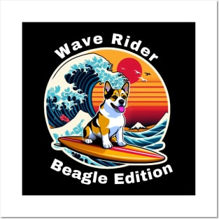 Wave Rider Beagle Edition- Beagle Surfing on the Great Waves off Kanagawa Posters and Art